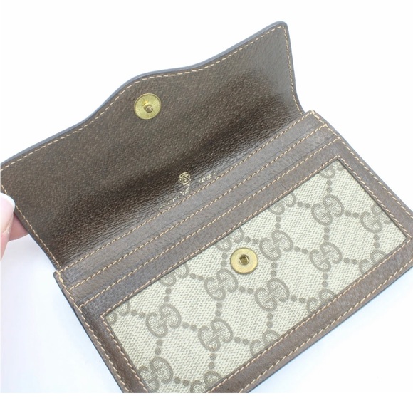 Vintage Authentic Gucci GG Supreme Monogram Brown Canvas And Leather Snap Wallet - Picture 7 of 9
